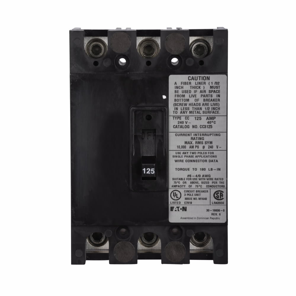 Eaton BR main breaker kit,Molded case breaker,225 A,10 kAIC,Three-pole,120/240 V,!,#2/0 AWG-300 kcmil Cu/Al,CC,Type ECC Unit enclosure, convertible loadcenters