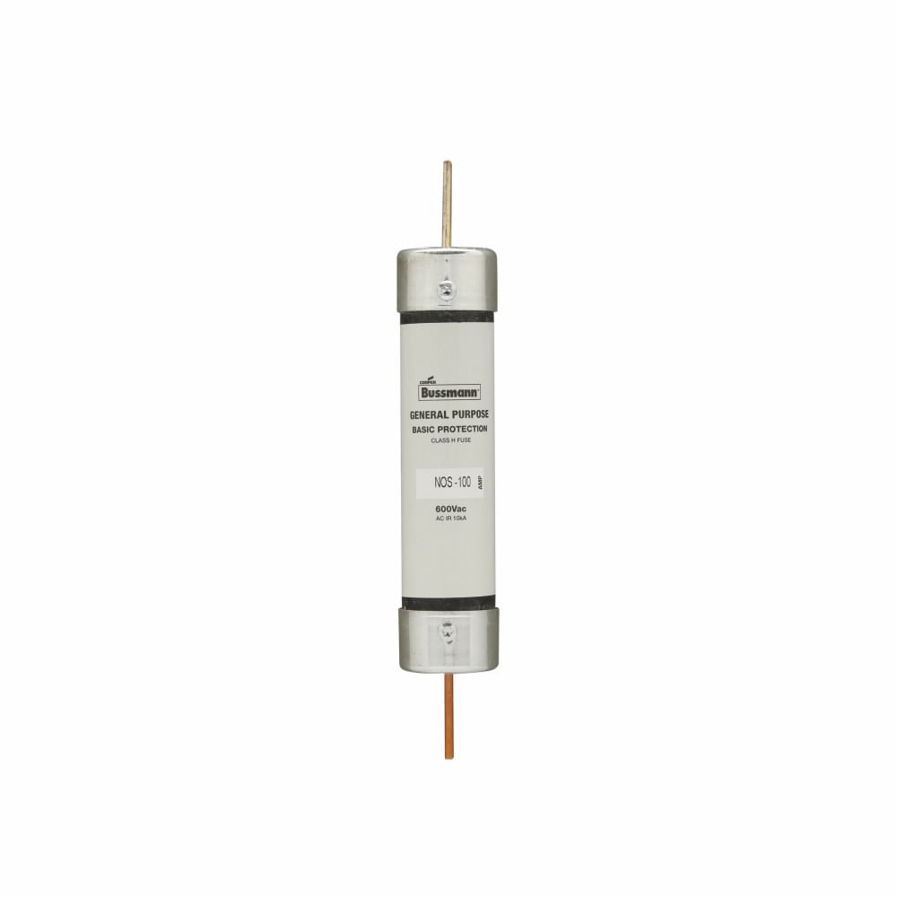 Eaton Bussmann series NOS fuse, Supplemental one-time fuse, Non current limiting, Light duty circuit locations, 100 A, Class H, Non-indicating, Blade end x blade end, 10 kAIC at 600 Vac, Standard, 5, 600 V