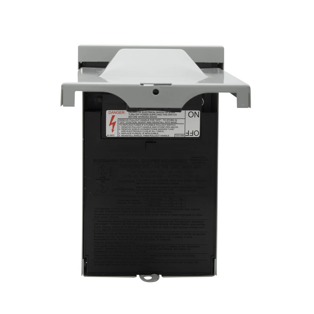 Eaton Air conditioning disconnect, Bussmann labeled metallic pull Crescent Electric Supply Company