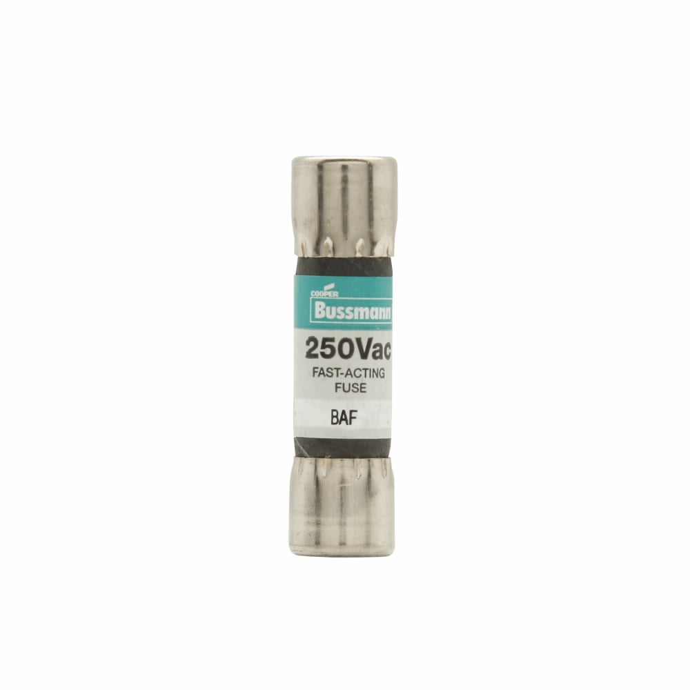 Eaton Bussmann series BAF fuse, Fast acting Midget fuse, 0.5 A, Non-indicating, Ferrule end x ferrule end, 35 AIC at 250 Vac,10 kAIC at 125 Vac, Nickel-plated brass endcaps, Standard, 250 V