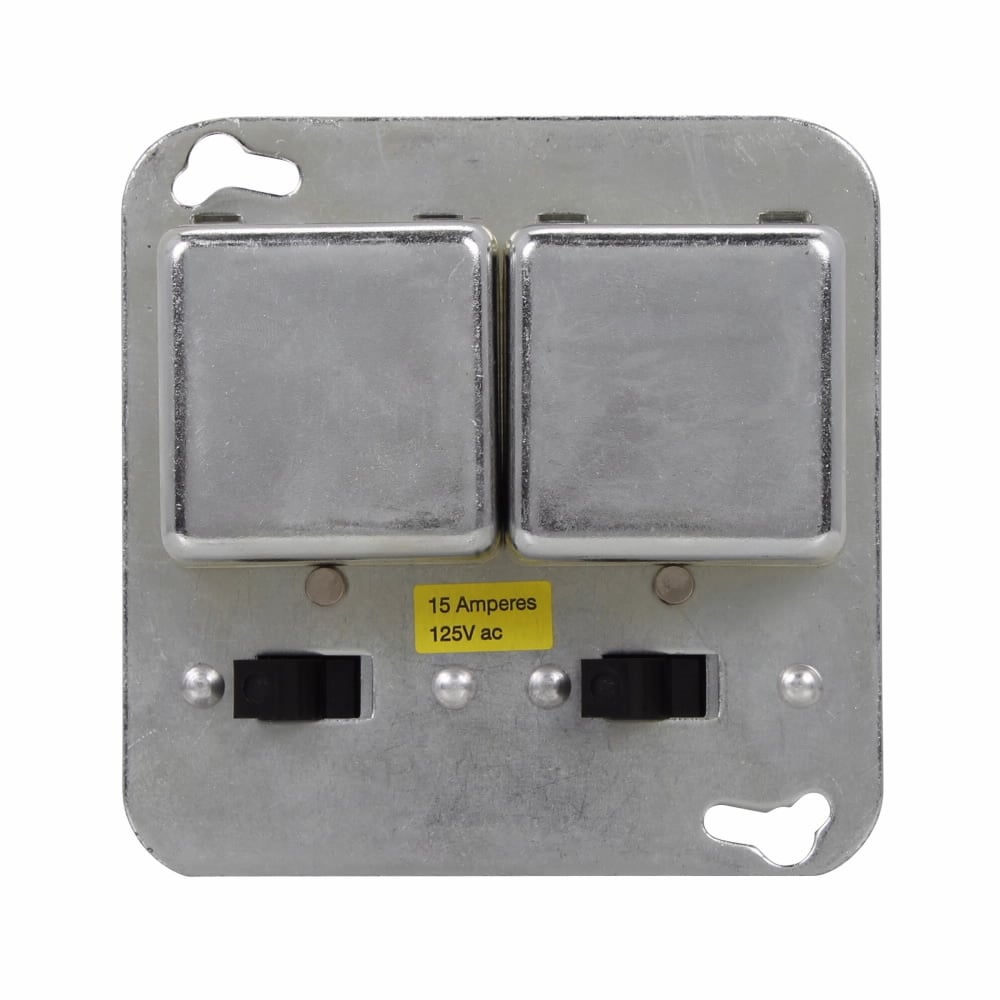 Box Cover Unit, Square box cover unit, 15 A, Receptacle fuse holder double, with switch control, 125 Vac, Motor- 1/2 hp, box- 4 in