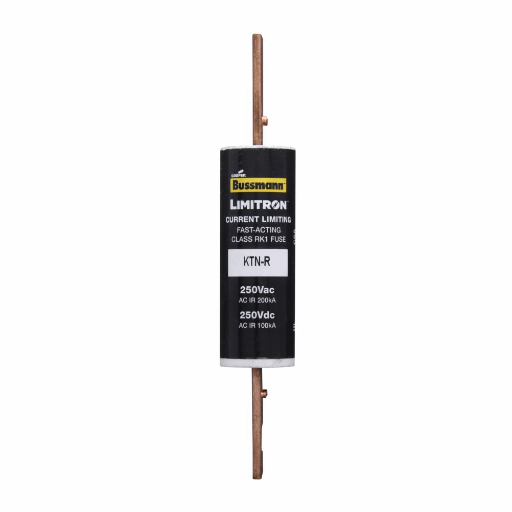 Eaton Bussmann series KTN-R fuse, LIMITRON Fast-acting fuse, 70/30 brass end cap, Panelboards, 100 A, 1, Class RK1, Non-indicating, Blade end x blade end, 100 kAIC at 250 Vdc,200 kAIC at 250 V, Melamine glass tube, Standard, 250 V, 250 Vdc