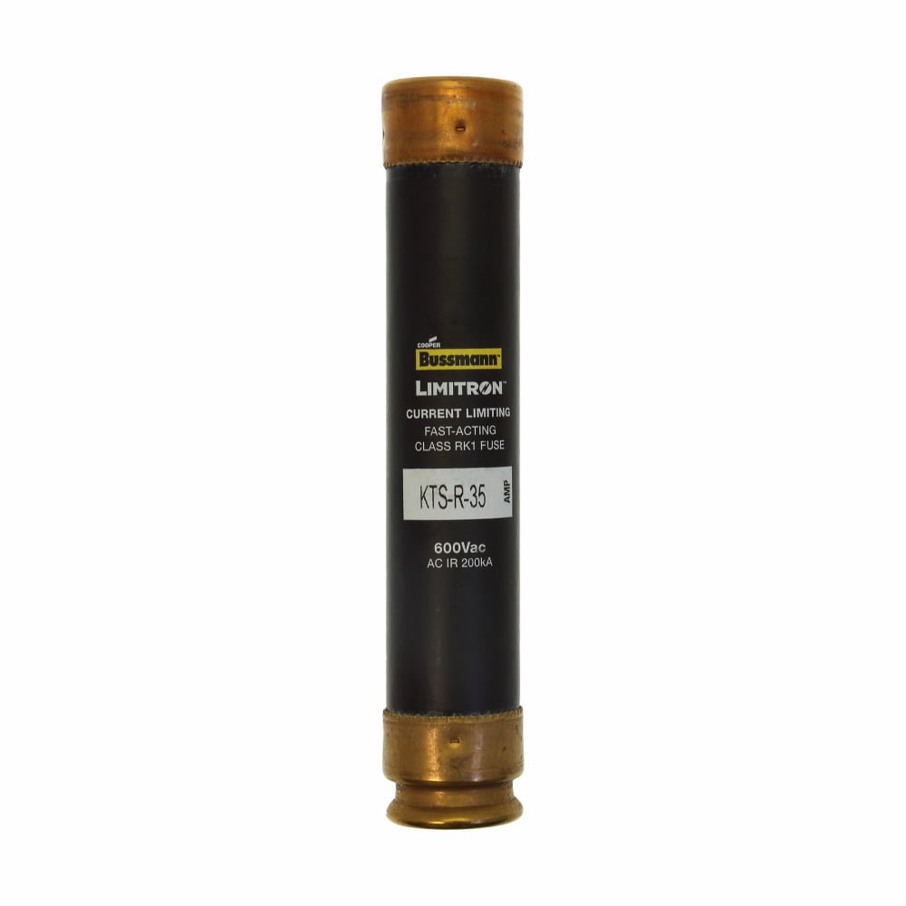 Eaton Bussmann series KTS-R fuse, LIMITRON Fast-acting fuse, 70/30 brass end cap, Panelboards, 35 A, 1, Class RK1, Non-indicating, Ferrule end x ferrule end, 200 kAIC at 600 Vac, Melamine glass tube, Standard, 600 V