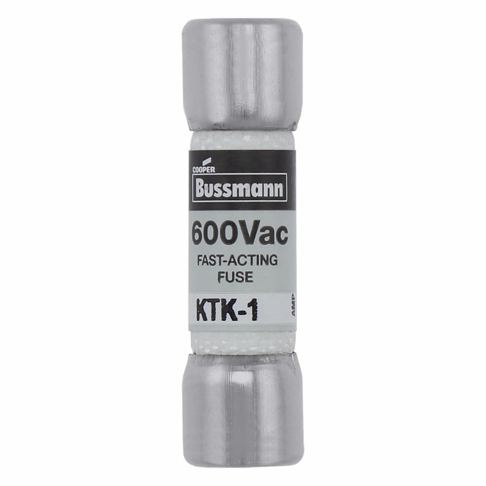 Eaton Bussmann series KTK fuse, LIMITRON Fast-acting fuse, Control circuits, lighting circuit protection, meter circuits, 1 A, Non-indicating, Ferrule end x ferrule end, 100 kAIC at 600 V, Nickel-plated bronze endcap,Melamine tube, 600 V