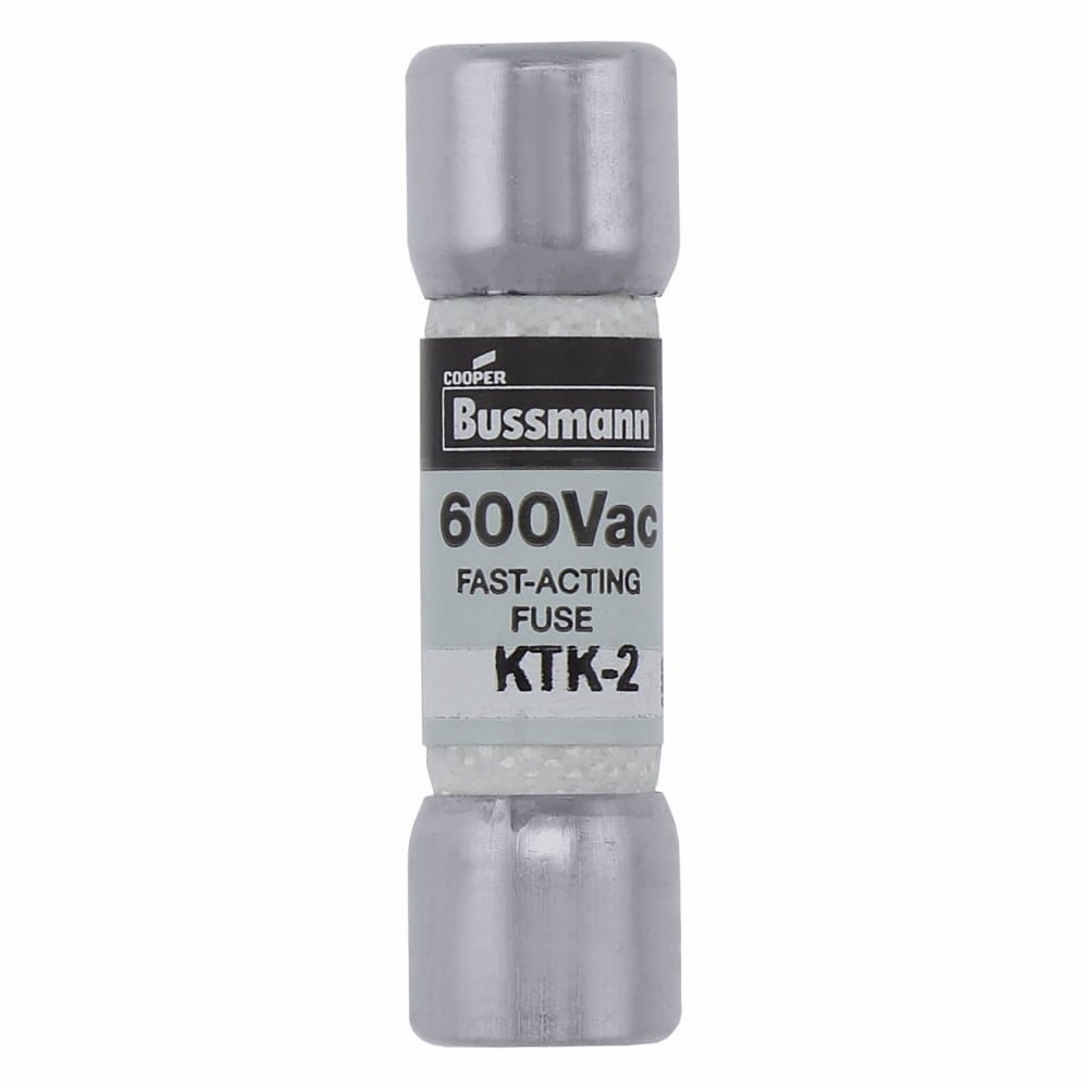 Eaton Bussmann series KTK fuse, LIMITRON Fast-acting fuse, Control circuits, lighting circuit protection, meter circuits, 2 A, Non-indicating, Ferrule end x ferrule end, 100 kAIC at 600 V, Melamine tube,Nickel-plated bronze endcap, 600 V