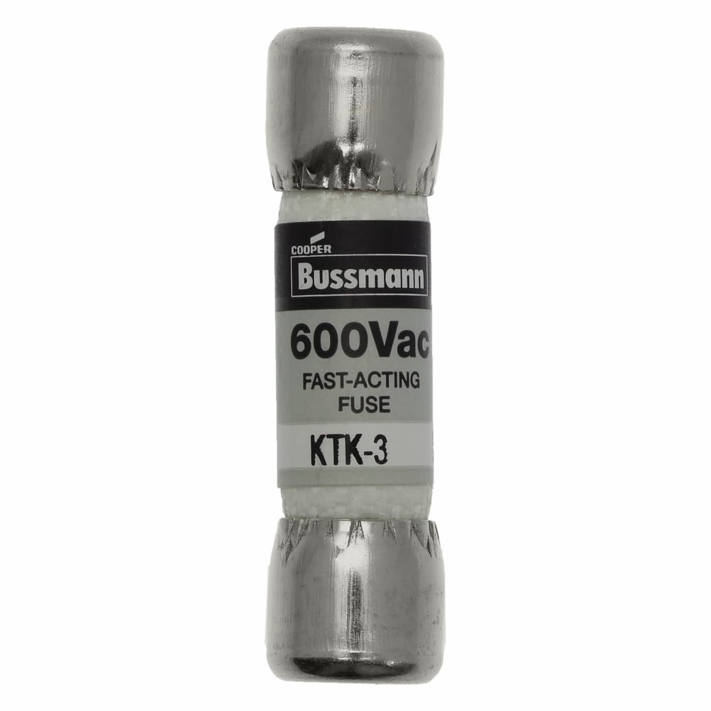 Eaton Bussmann series KTK fuse, LIMITRON Fast-acting fuse, Control circuits, lighting circuit protection, meter circuits, 3 A, Non-indicating, Ferrule end x ferrule end, 100 kAIC at 600 V, Nickel-plated bronze endcap,Melamine tube, 600 V