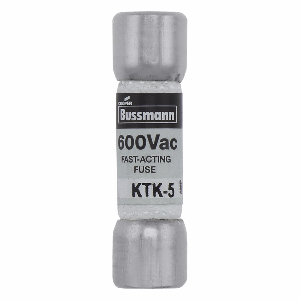 Eaton Bussmann series KTK fuse, LIMITRON Fast-acting fuse, Control circuits, lighting circuit protection, meter circuits, 5 A, Non-indicating, Ferrule end x ferrule end, 100 kAIC at 600 V, Nickel-plated bronze endcap,Melamine tube, 600 V