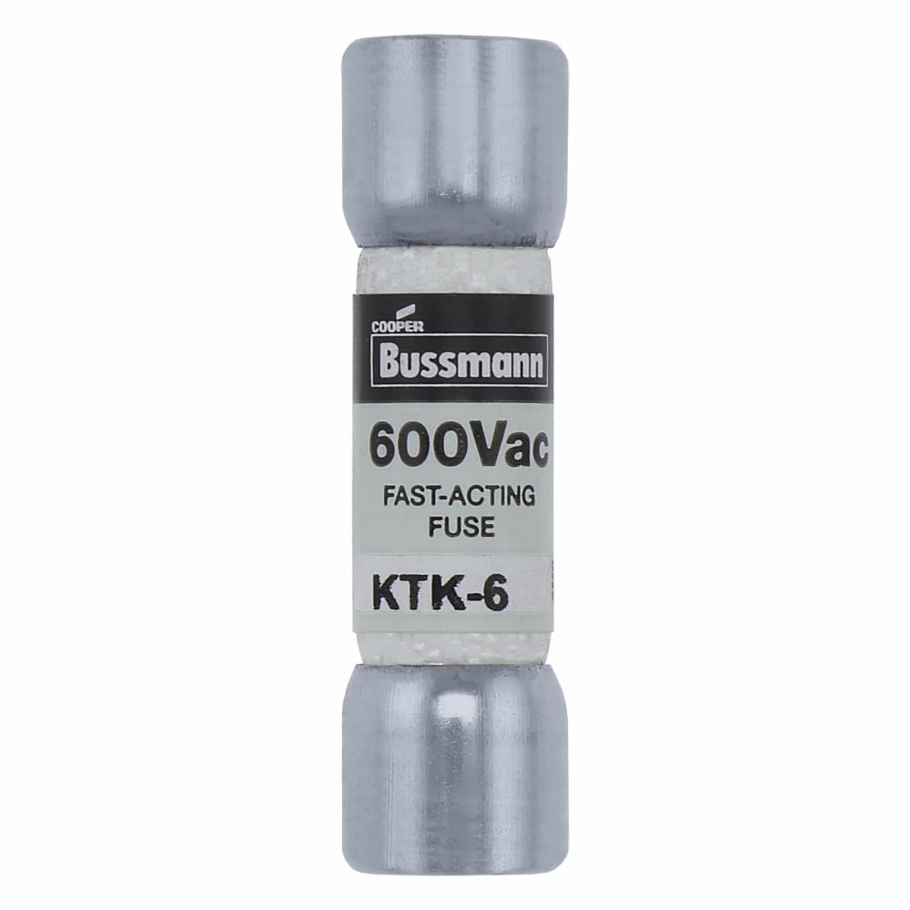 Eaton Bussmann series KTK fuse, LIMITRON Fast-acting fuse, Control circuits, lighting circuit protection, meter circuits, 6 A, Non-indicating, Ferrule end x ferrule end, 100 kAIC at 600 V, Melamine tube,Nickel-plated bronze endcap, 600 V