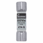 Eaton Bussmann series KTK fuse, LIMITRON Fast-acting fuse, Control circuits, lighting circuit protection, meter circuits, 10 A, Non-indicating, Ferrule end x ferrule end, 100 kAIC at 600 V, Nickel-plated bronze endcap,Melamine tube, 600 V