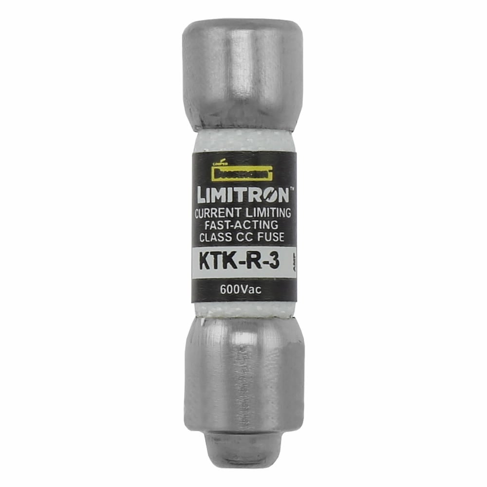 Eaton Bussmann series KTK-R fuse, LIMITRON Fast-acting fuse, Rejection style, Specialized circuits and industrial control, 3 A, Class CC, Non-indicating, Ferrule end x ferrule end, 200 kAIC, Melamine tube, Standard, 600 V