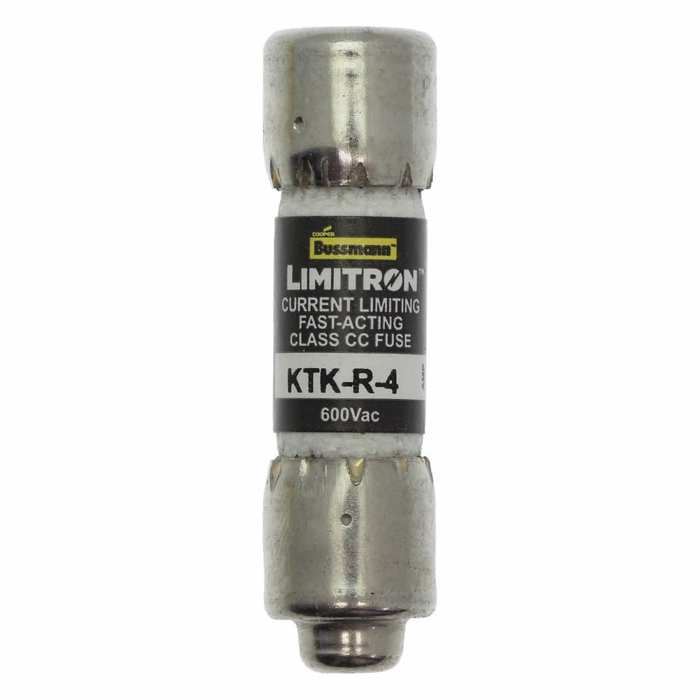 Eaton Bussmann series KTK-R fuse, LIMITRON Fast-acting fuse, Rejection style, Specialized circuits and industrial control, 4 A, Class CC, Non-indicating, Ferrule end x ferrule end, 200 kAIC, Melamine tube, Standard, 600 V