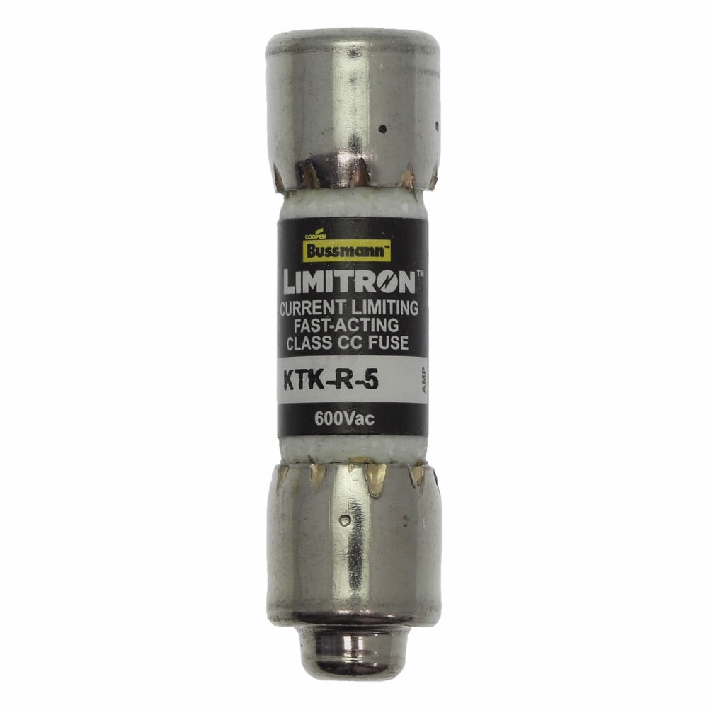 Eaton Bussmann series KTK-R fuse, LIMITRON Fast-acting fuse, Rejection style, Specialized circuits and industrial control, 5 A, Class CC, Non-indicating, Ferrule end x ferrule end, 200 kAIC, Melamine tube, Standard, 600 V