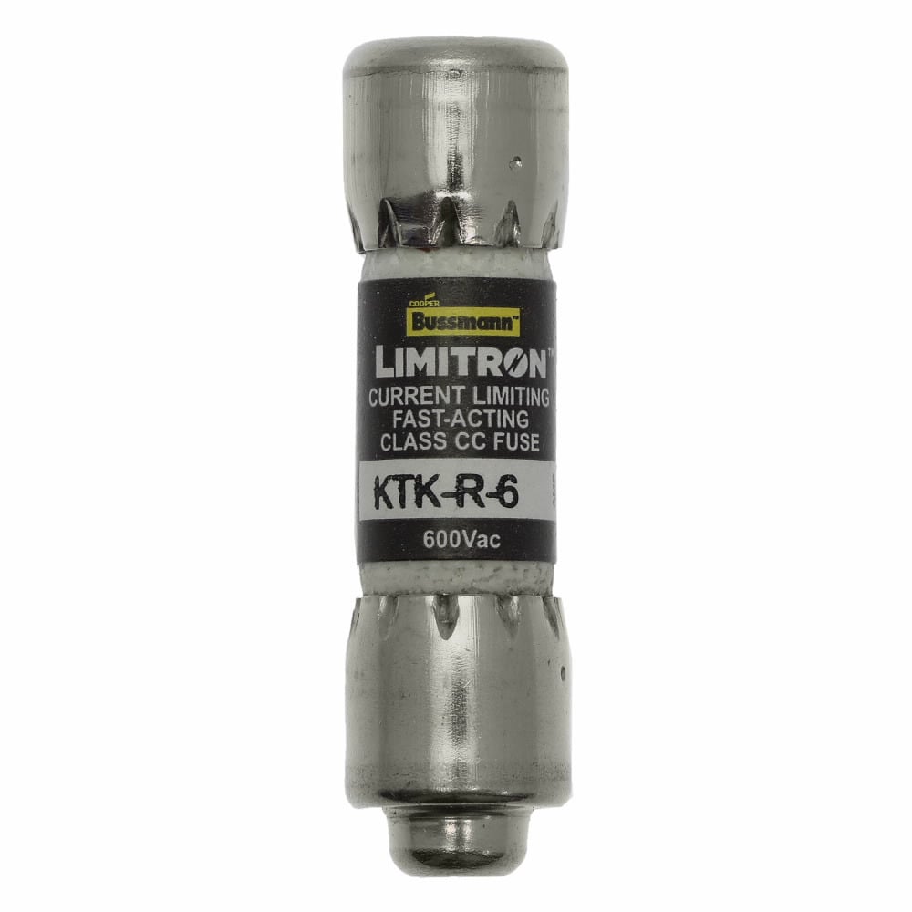 Eaton Bussmann series KTK-R fuse, LIMITRON Fast-acting fuse, Rejection style, Specialized circuits and industrial control, 6 A, Class CC, Non-indicating, Ferrule end x ferrule end, 200 kAIC, Melamine tube, Standard, 600 V