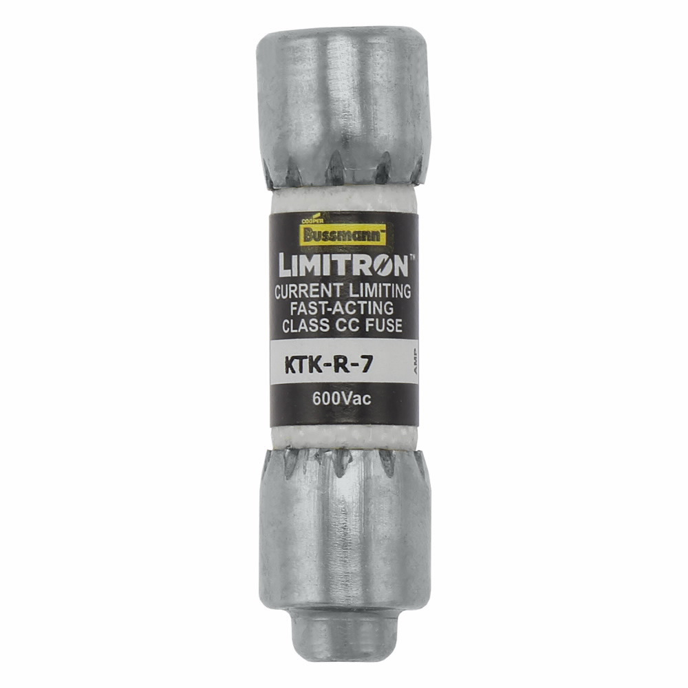 Eaton Bussmann series KTK-R fuse, LIMITRON Fast-acting fuse, Rejection style, Specialized circuits and industrial control, 7 A, Class CC, Non-indicating, Ferrule end x ferrule end, 200 kAIC, Melamine tube, Standard, 600 V