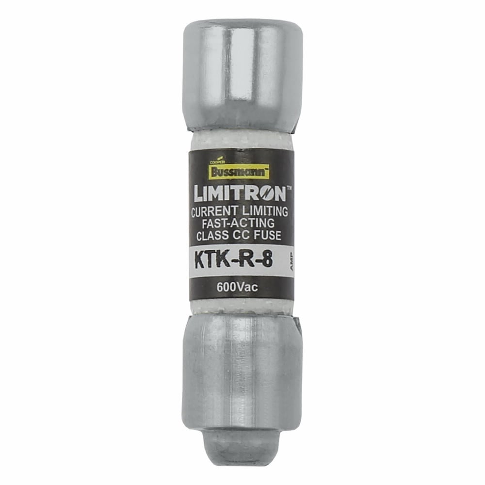 Eaton Bussmann series KTK-R fuse, LIMITRON Fast-acting fuse, Rejection style, Specialized circuits and industrial control, 8 A, Class CC, Non-indicating, Ferrule end x ferrule end, 200 kAIC, Melamine tube, Standard, 600 V