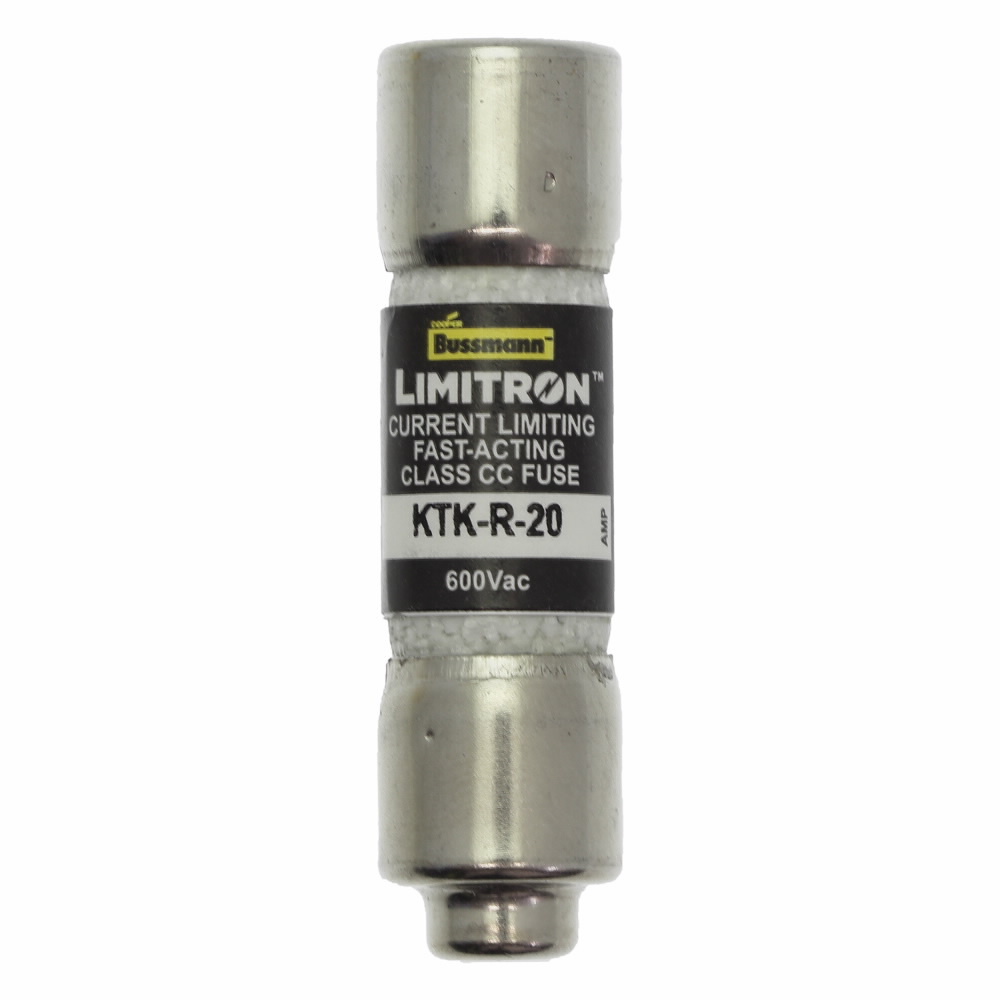 Eaton Bussmann series KTK-R fuse, LIMITRON Fast-acting fuse, Rejection style, Specialized circuits and industrial control, 20 A, Class CC, Non-indicating, Ferrule end x ferrule end, 200 kAIC, Melamine tube, Standard, 600 V