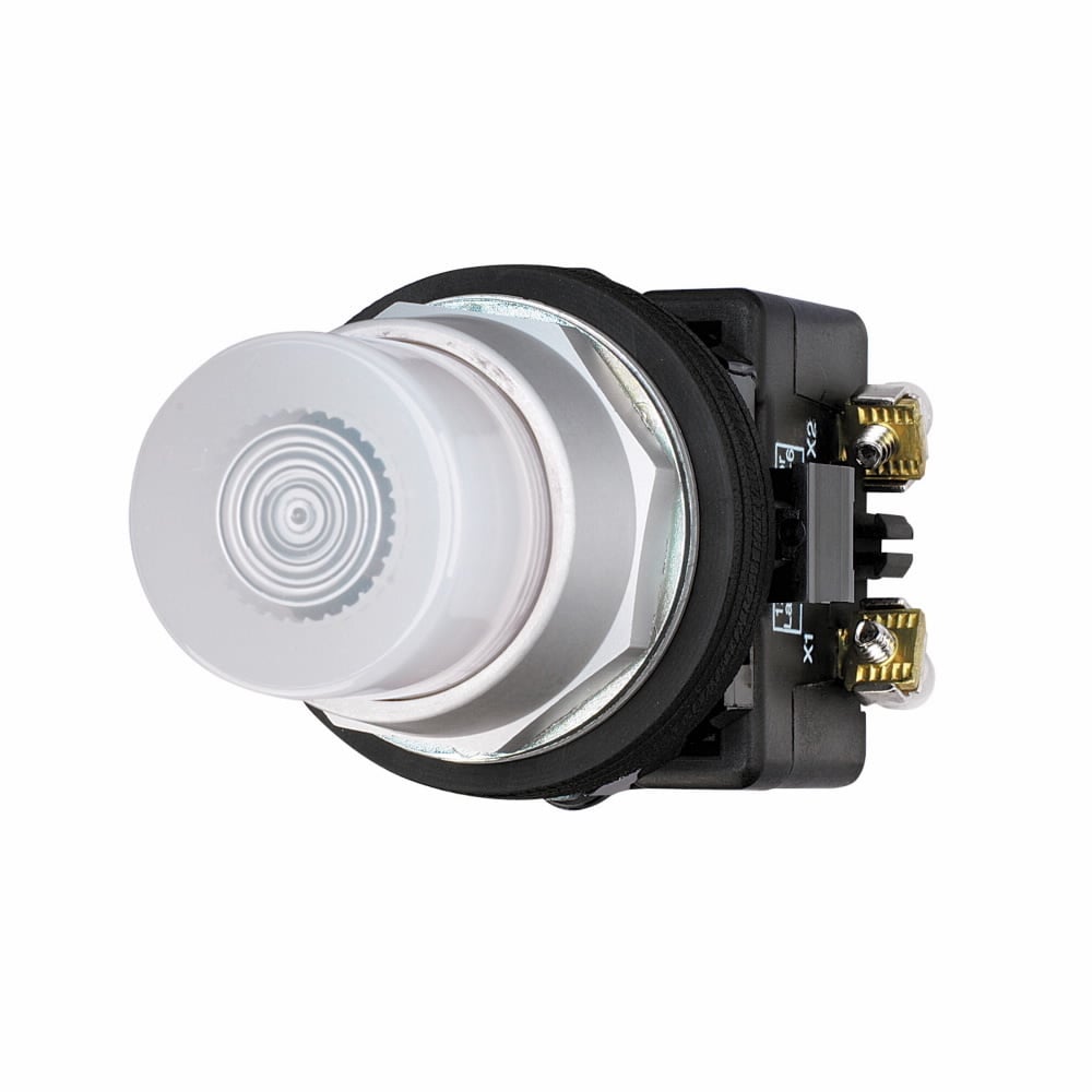 Eaton HT800 pushbutton, 30.5 mm, Watertight/Oiltight,  Illuminated pushbutton, NEMA 3, 3R, 4, 4X, 12 and 13, Momentary, Extended, Incandescent, full voltage light unit, 1NO, Red lens, 24 Vac/dc, Chrome bezel, Plastic