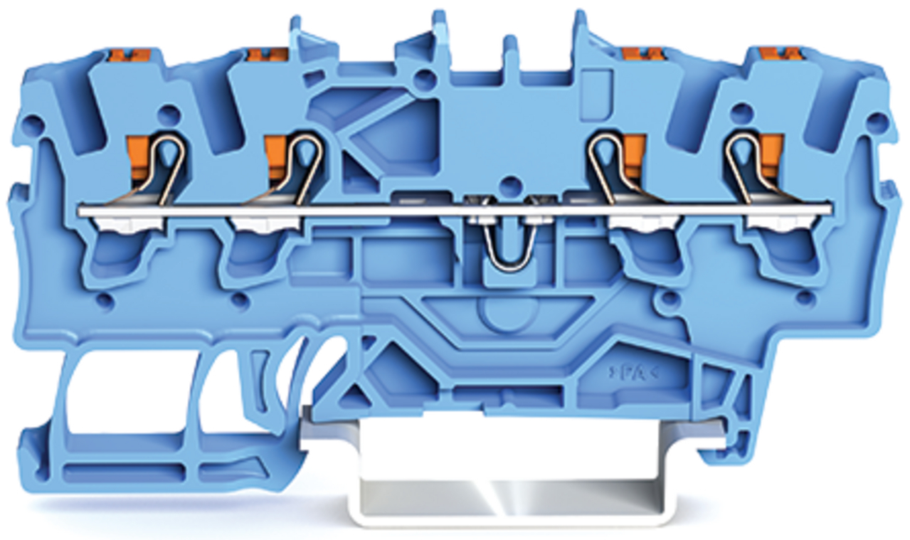 4-conductor through terminal block; with push-button; 1.5 mm; with test port; suitable for Ex i applications; side and center marking; for DIN-rail 35 x 15 and 35 x 7.5; Push-in CAGE CLAMP; 1,00 mm; blue