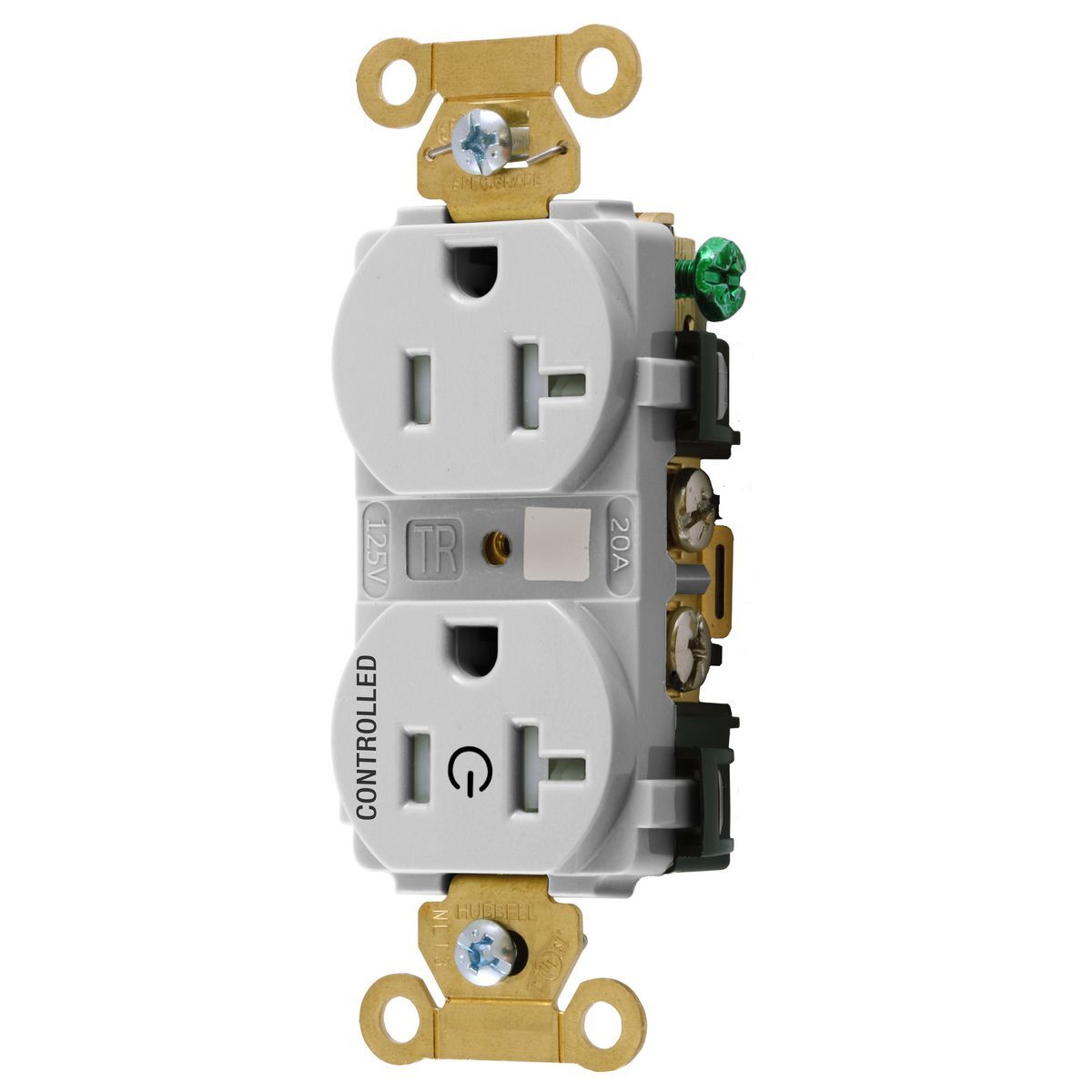 Straight Blade Devices,Extra Heavy Duty Standard Duplex Receptacles for Controlled Applications , Split Circuit,20A, 125V, 2 Pole, 3 Wire Grounding,White
