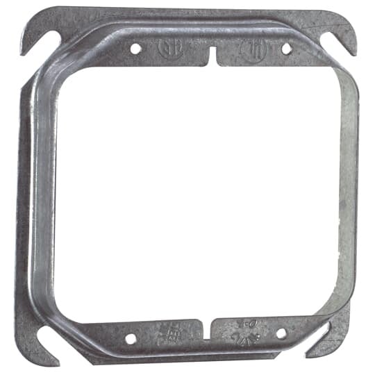 Two Gang Square Device Cover, 9 Cubic Inches, 4 Inch Square x 3/4 Inch Raised, Pre-Galvanized Steel